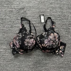 Torrid Curve Push Up Plunge Bra Women 44C Floral Lace Underwire Padded NEW